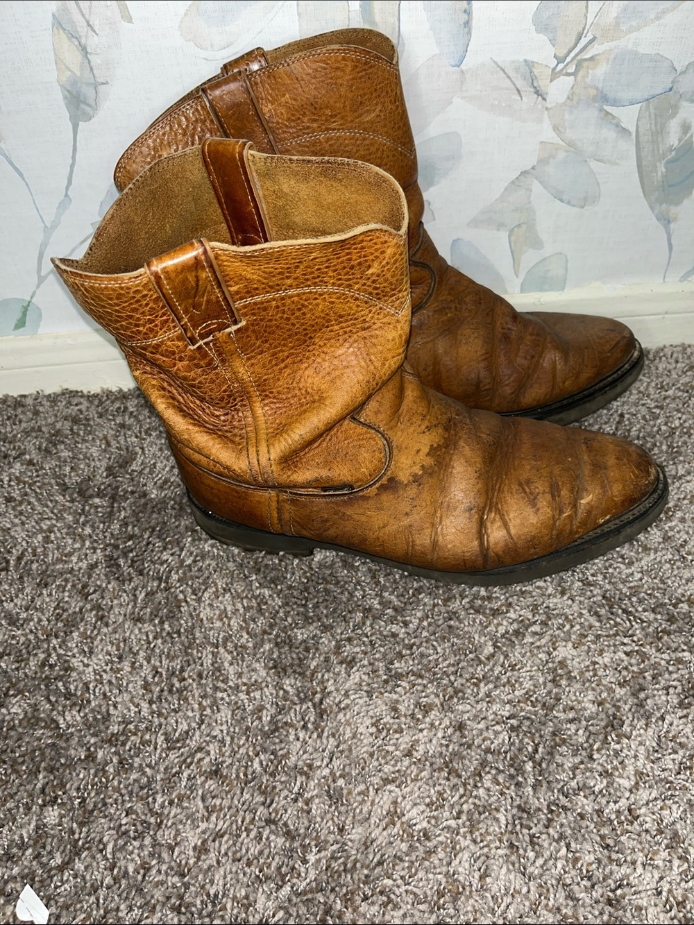 Justin Boots Tan Brown Leather Pull-On Western Boots